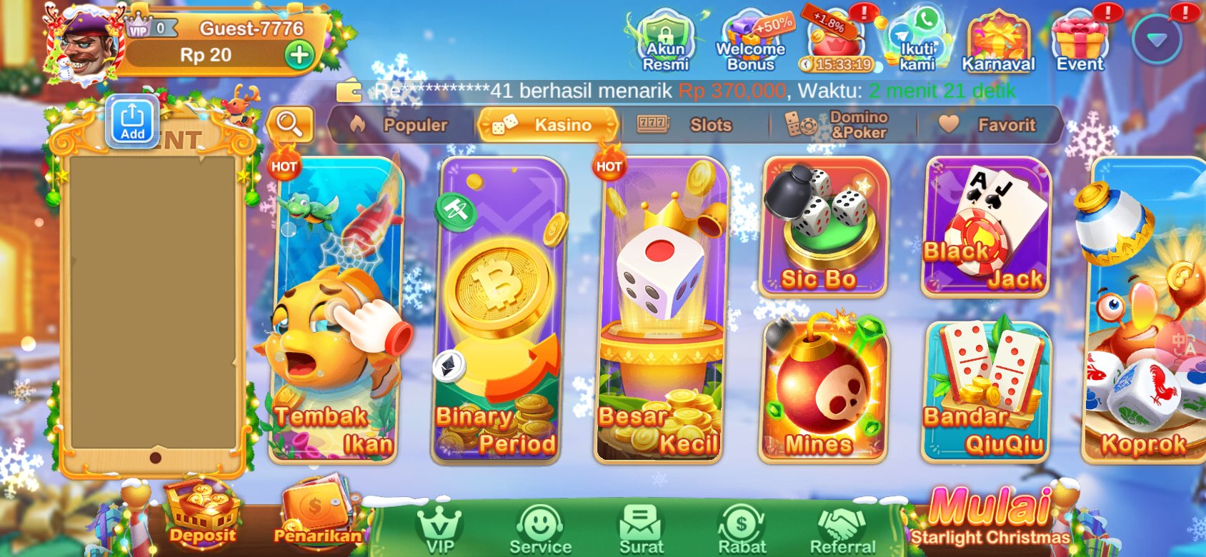 Game kasino populer seperti Tembak Ikan dan Sic Bo tersedia di K3K3 2 4 3882 3.